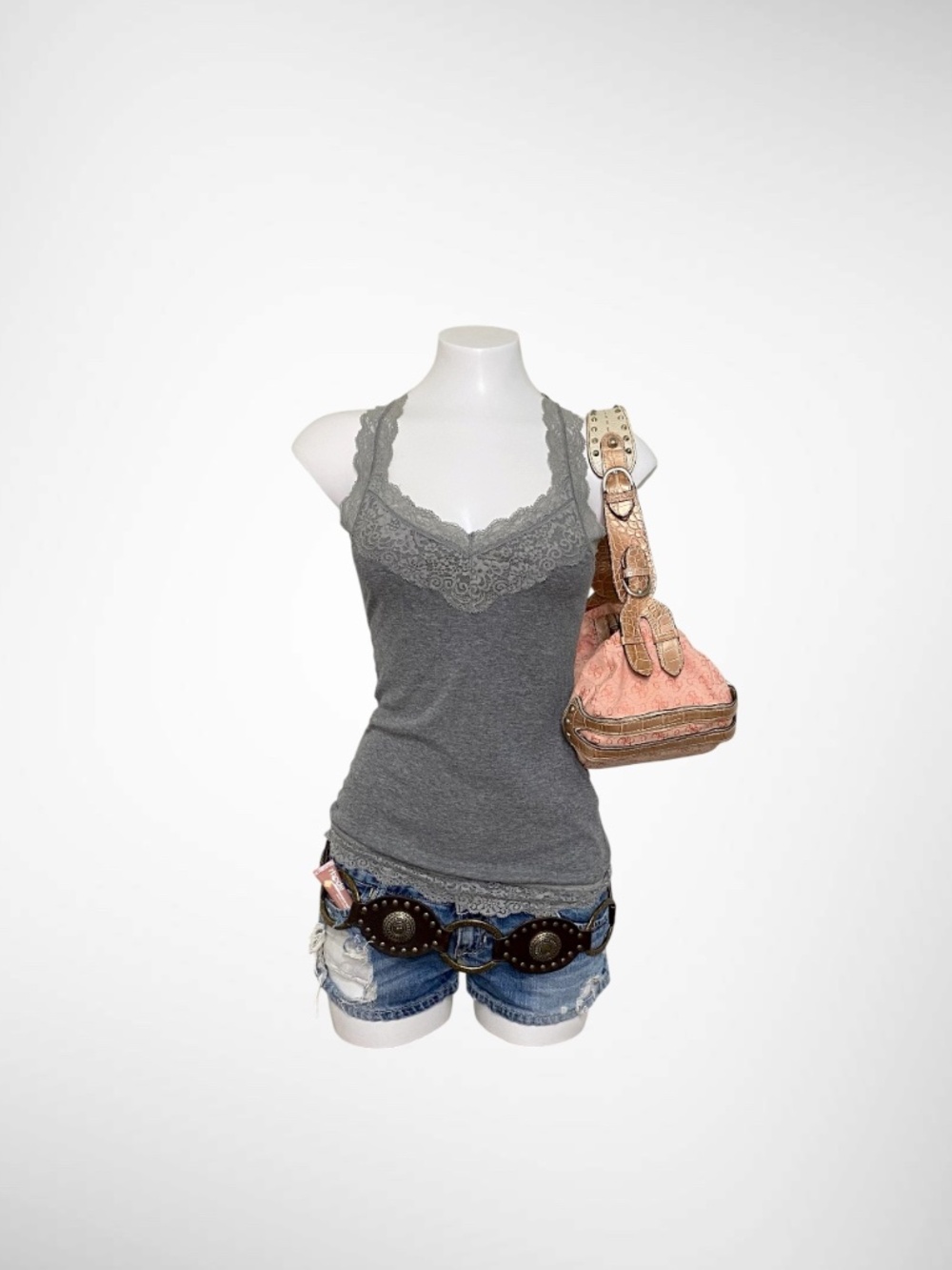 Mossimo Grey Lace Trim Tank Top